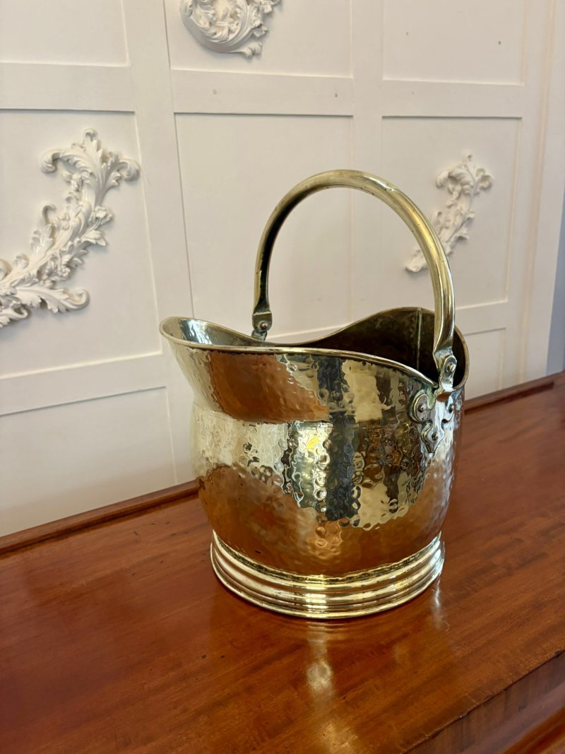 Antique Edwardian Quality Brass Helmet Shaped Coal Shuttle - Image 2